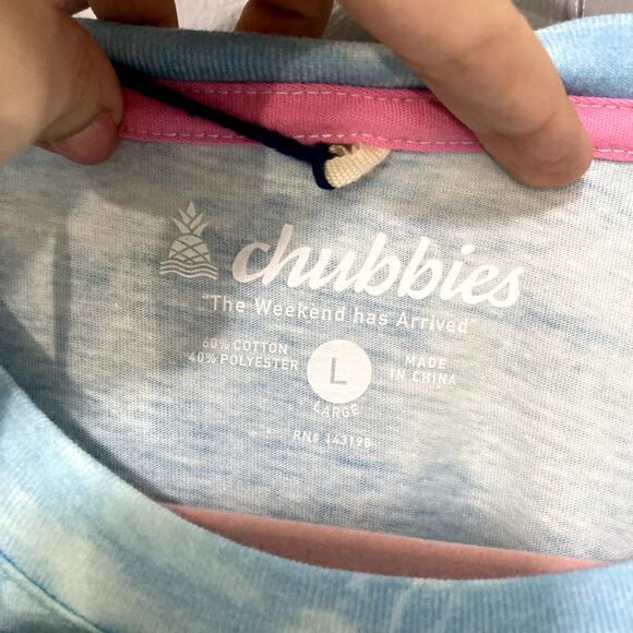 NEW Chubbies Blue Tie-Dye The Ocean Spray Crewneck Casual T-shirt L - Picture 4 of 7